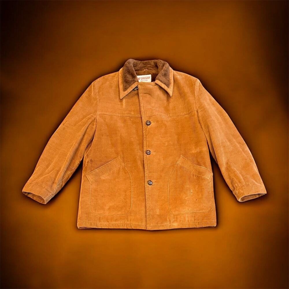 Vintage 70s McGregor Men's Fleece Lined Corduroy Heavy Jacket Coat Size 44 Long